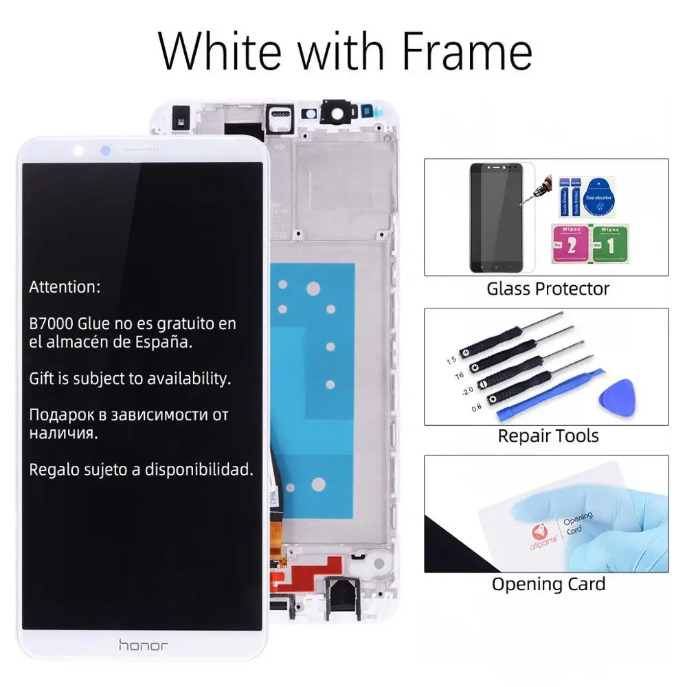 White with Frame Дисплей для HUAWEI Honor 7X экран в сборе с тачскрином на рамке 5.93'' черный белый золото - Цвет: White with Frame