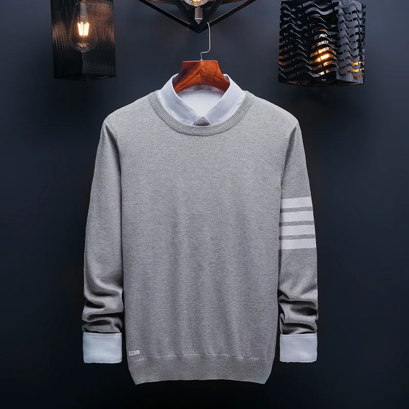 gray EWQ/ новые модные осенне-зимние повседневные мужские пуловеры с круглым воротником, Свободный вязаный свитер с длинным рукавом, сохраняющий тепло, FT214 - Цвет: gray