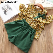 Г. Комплекты для девочек Новая весенне-летняя детская футболка без рукавов с цветочным рисунком+ однотонные шорты Детский комплект из 2 предметов модная От 3 до 7 лет детская одежда