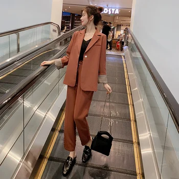 

Blazer loose suits for women casual High Waist trouser two sets Femme autumn turn down collar blazers ladies suits
