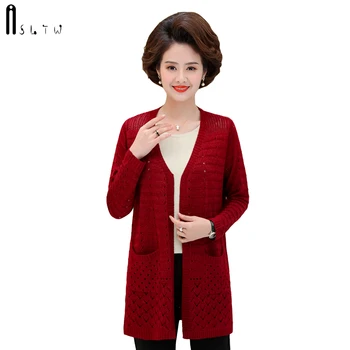 

ASLTW Hollow Cardigan Spring Long Sleeve Sweater For Women Solid Women Sweaters Coat Knitted Long Cardigan Female