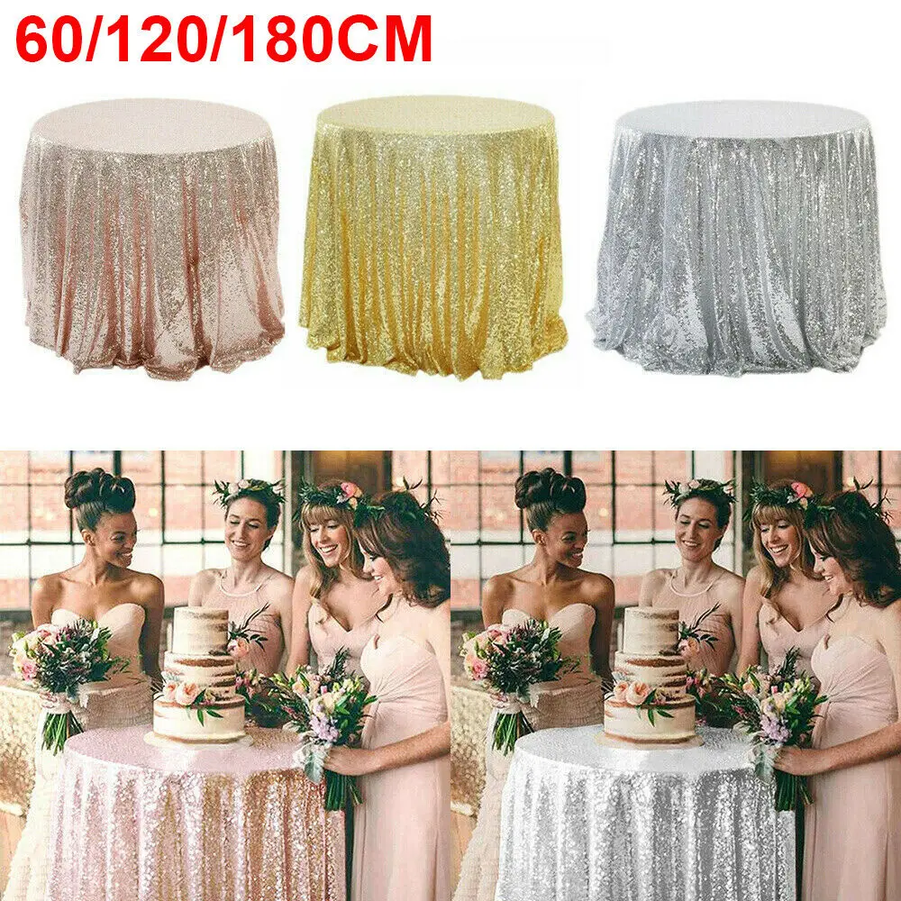 

Glitter Sequin Round Table Cloth Cover Rose Gold Silver Wedding Banquet Party