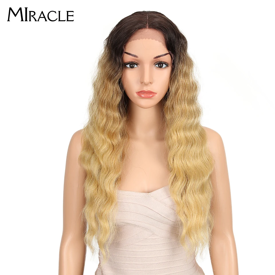 Чудо синтетический парик блонд Омбре парик 2" волнистые синтетические волосы Длинная часть кружева передние парики афроамериканские парики для черных женщин