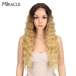 Благородный синтетический парик блондинка парик Ombre 26 "волнистые синтетические волосы длинными часть Синтетические волосы на кружеве