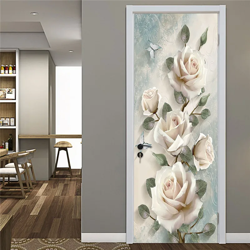 Креативные наклейки на дверь с изображением скелета, Тисненый Цветочный узор, самоклеющиеся обои из ПВХ, домашний декор, фрески, художественные плакаты на холодильник