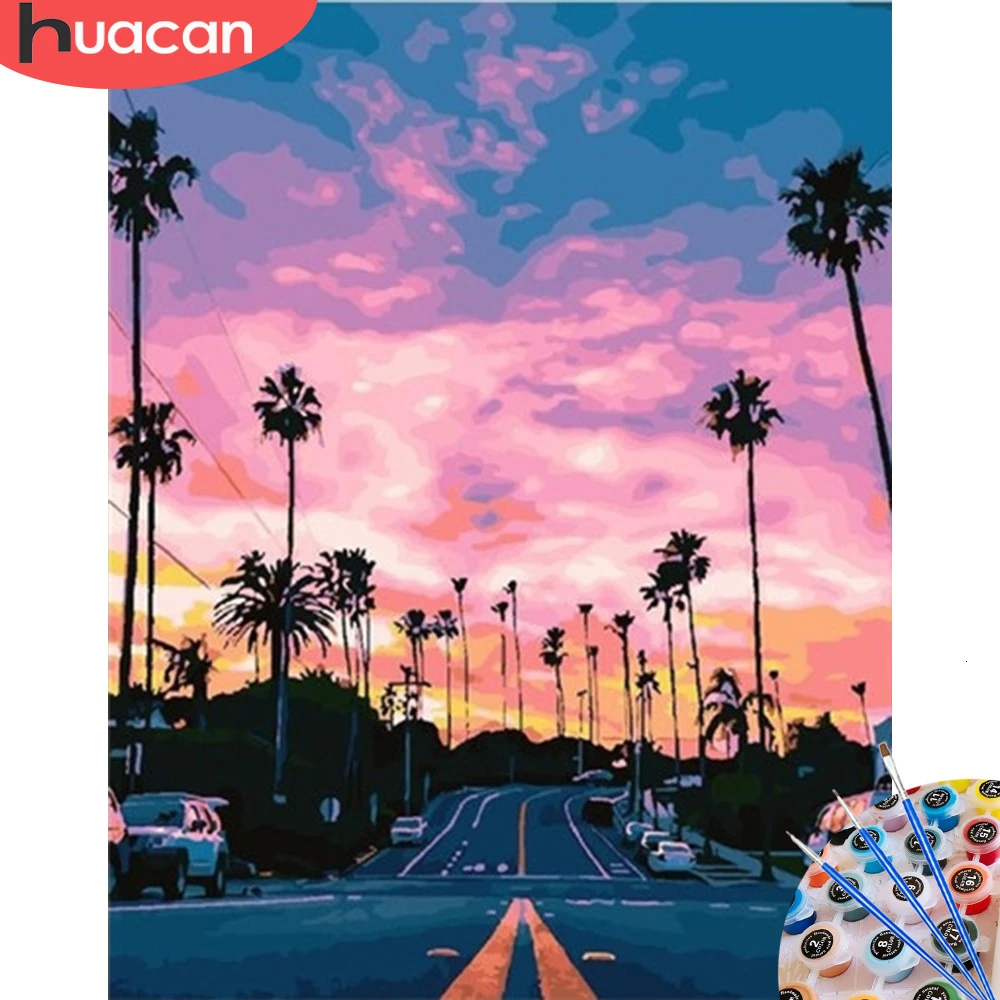 HUACAN Oil Painting By Numbers City Landscape Acrylic Drawing Canvas Stree Picture For Adults Home Decoration Gift