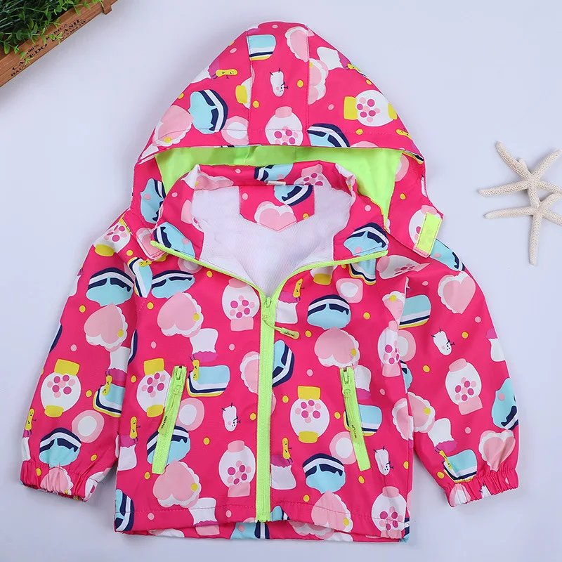 Kids' Coat Spring And Autumn Korean-style Printed Cartoon Hooded Girls Windproof Waterproof Raincoat Jacket