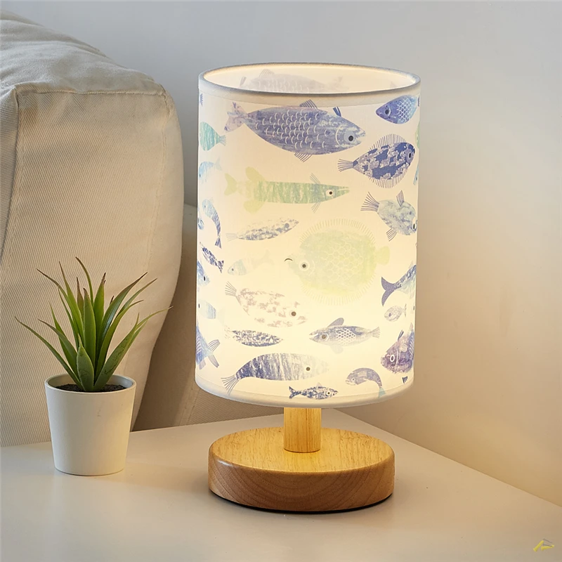 Nordic Wood Fabric LED table Lights Bedroom Bedside Decor Fabric lampshade Table Lamps Living Room Home