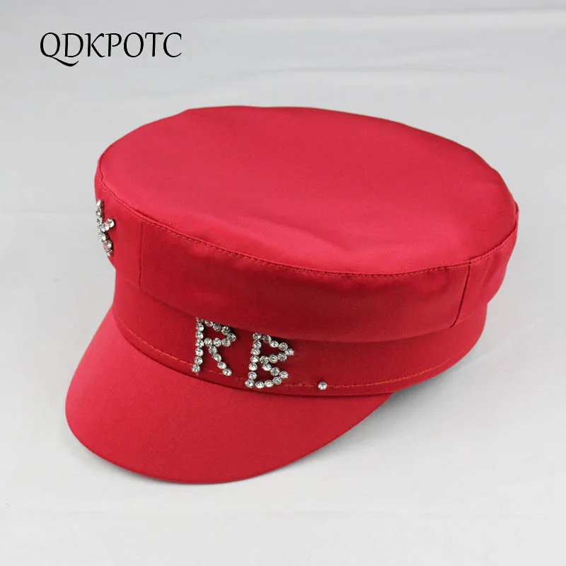 Qdkpotc 2020 New Hat Spring Summer Rhinestone Alphabet Military Hats