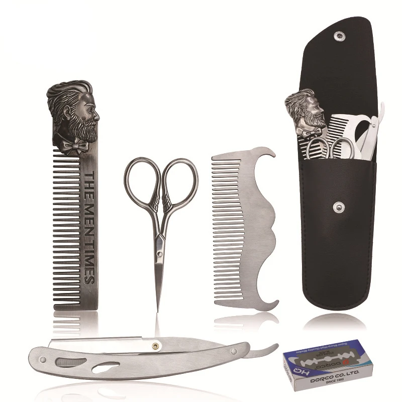

Mythus Professional Stainless Steel Beard Grooming Kit For Man Facial Cleaning Tools Beard Brush Comb Hairdressing Shaving Tools