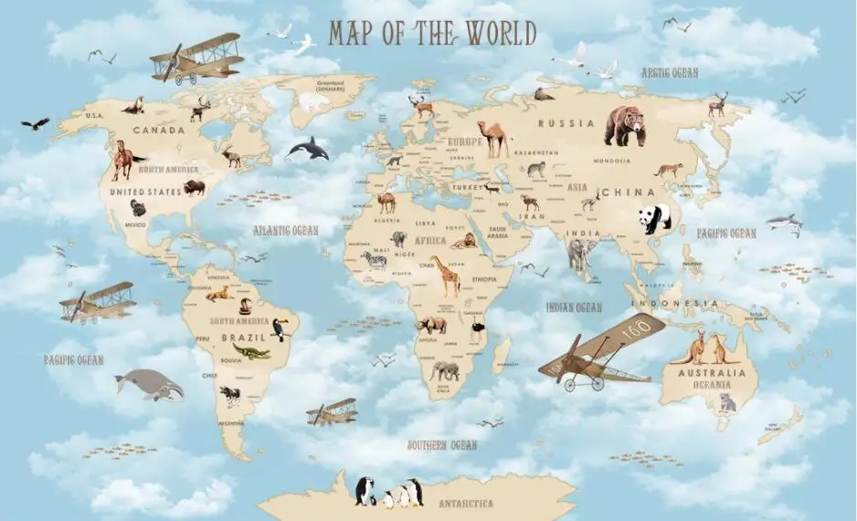 Mural, Cartoon World Background, Papéis de parede