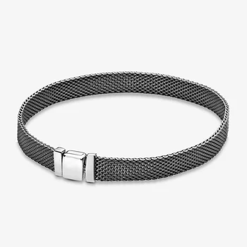 

2019 New 100% 925 Sterling Silver Reflexions Oxidised Mesh Bracelet Fit European Charm Beads For Women Original DIY Jewelry Gift