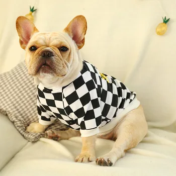 

Pet Dog Clothes Autumn Winter Hoodie Shirt Black White Plaid Clothing for Dogs Cat Puppy Cute Small Large Dog Sweatshirt Bulldog