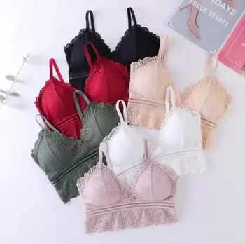 

New French triangle cup no steel ring underwear women's lace girl bra breathable sexy wrapped chest vest style tube top