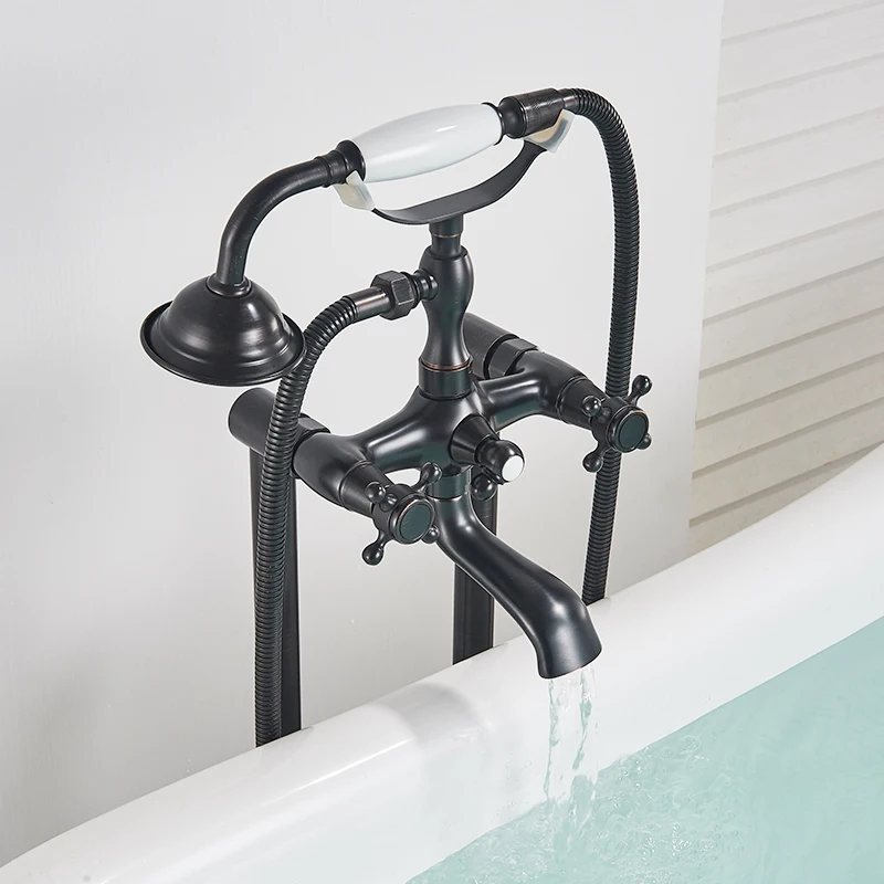 Bronze Black Floor Standing Faucet Dual Handles Hot Cold Water Shower Mixer For Bathroom Bathtub Shower Faucet Shower Mixer 5