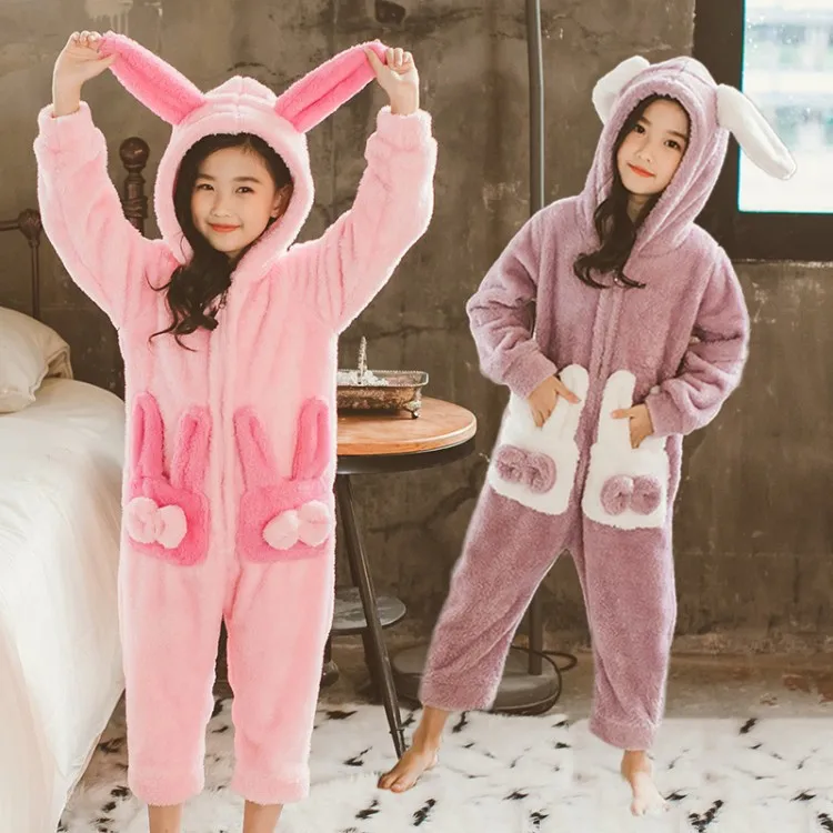 

Children Flannel Pajamas Autumn & Winter Thick One-piece Baby GIRL'S Princess Parent And Child Girls Coral Velvet Set