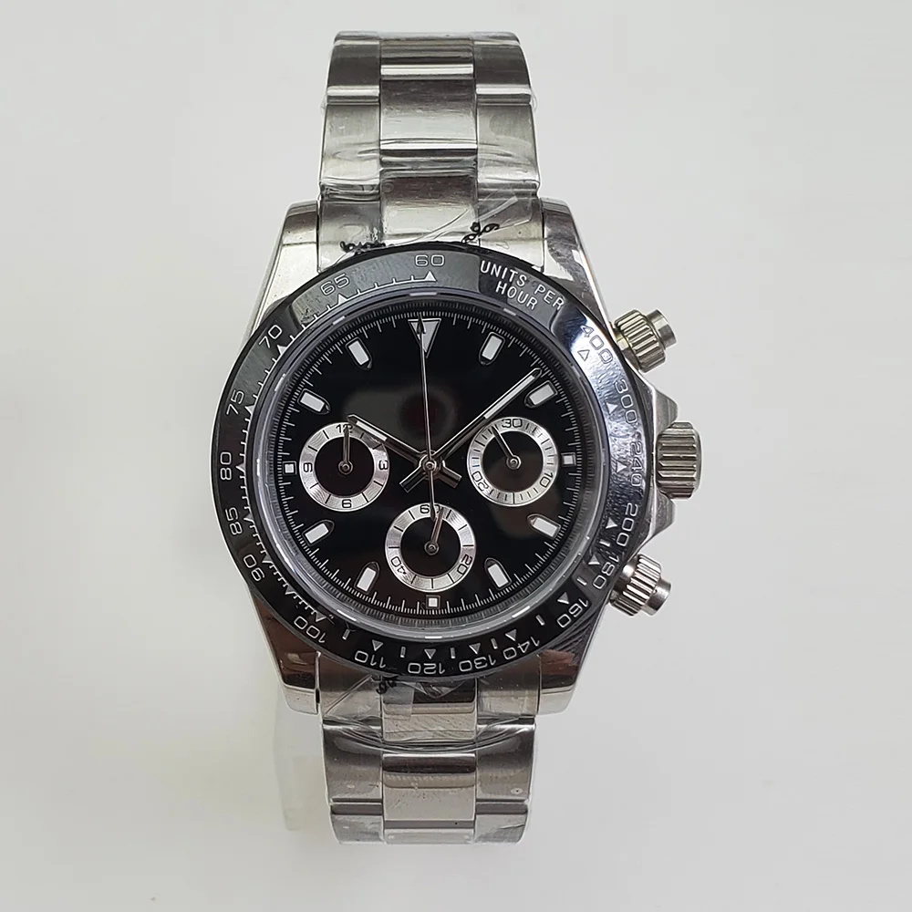Мужские новые 39 мм хронограф часы с кварцевым механизмом VK63 сапфир керамика ободок светящийся указатель стальной ремешок 8247