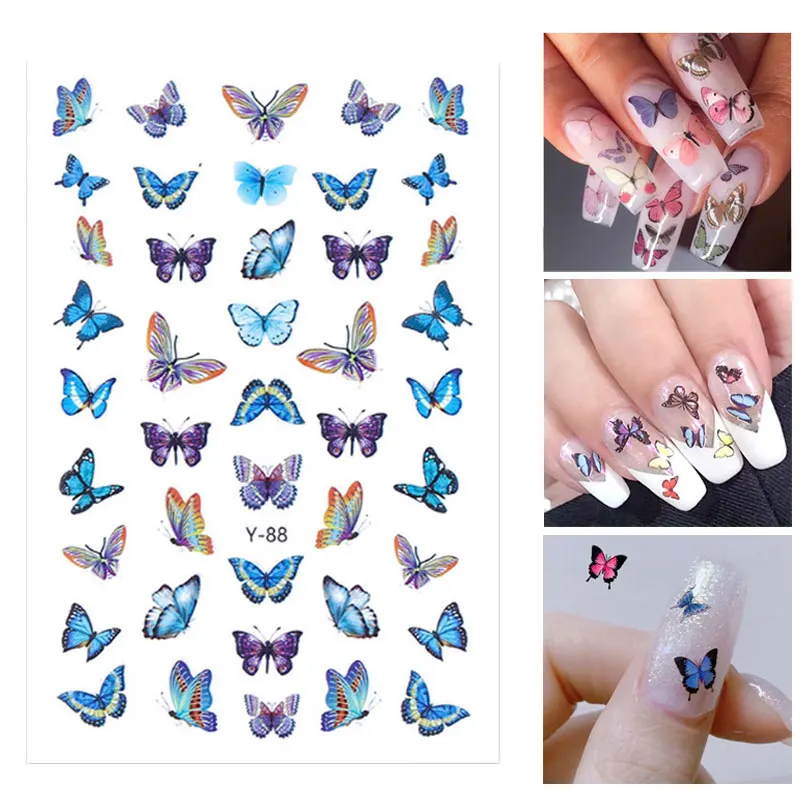 

3D Colorful Flowers Nail Water Transfer Decals Butterfly Nail Art Stickers Adhesive Sliders Tattoo Foils Wraps Decorations