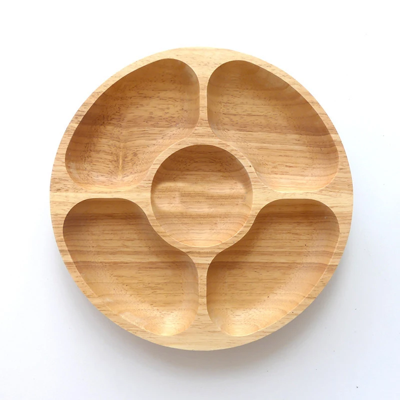 Japanese solid wood grading fruit plate creative five pattern melon seeds candy tray rubber wood snack dish special nut plate
