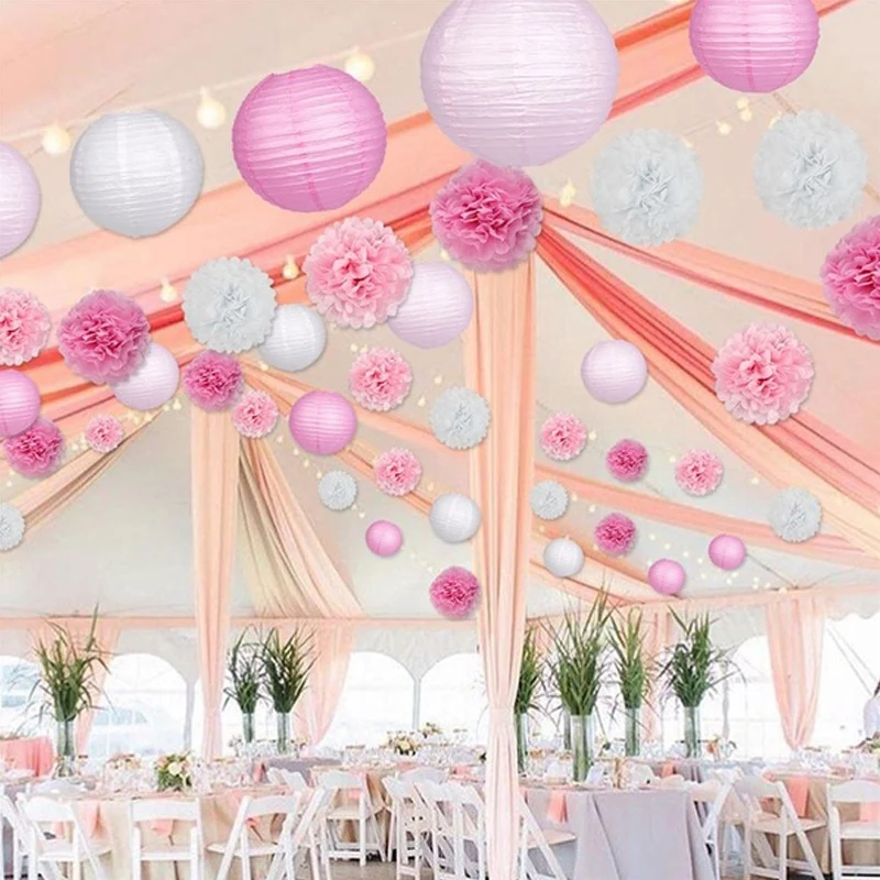 Paper Flower Balls Party 15Pcs/Set Paper Lanterns Gift Honeycomb Balls Festivous Hanging Home Decoration Birthday Good Luck