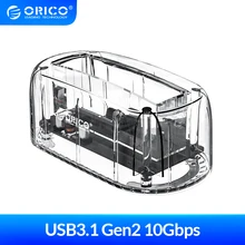 

ORICO Transparent 3.5'' HDD Docking Station SATA to USB 3.1 Type-C to Type-C 10Gbps External Hard Drive Docking Station 12V2A