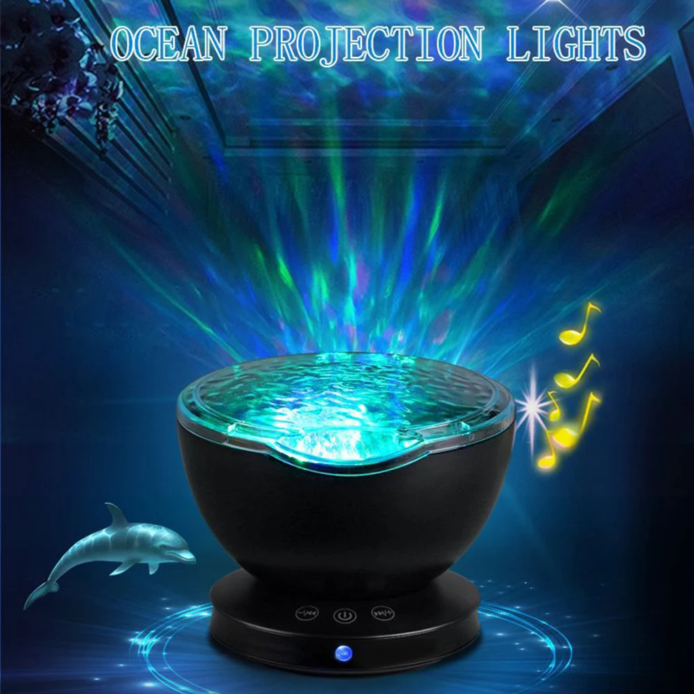 Speaker 7 Colors Timing Help Sleep Music Ocean Wall Hanging Easy Apply Desktop Night Light USB Connection Projector Lamp