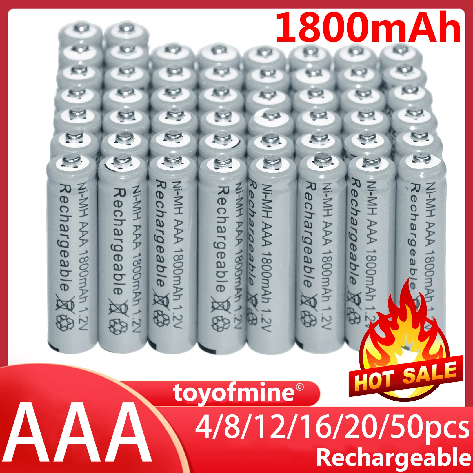 4-48pcs New Brand AAA rechargeable battery 1800mah 1.2V NI-MH Rechargeable for led light toy mp3 Grey | Электроника