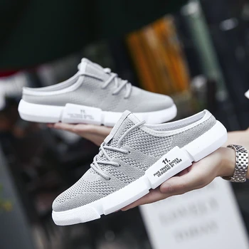 

2020 Summer Mesh Men Casual Shoes Half Drag Young Casual Shoes Black Flats Shoes For Mens Discount Man Half slippers Size 39-44