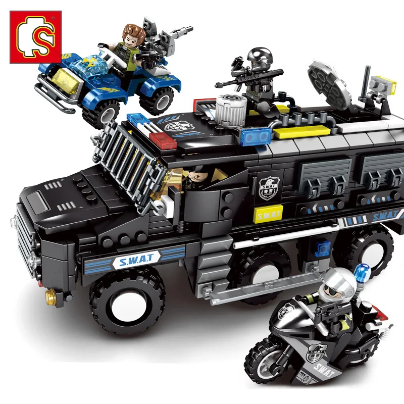 

Baby Semp Building Blocks 102438 Black Hawk Special Combat Team Explosion-Proof Armoured Car Educational Small Particles Inserte