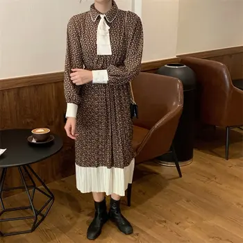 

HziriP French Gentle Pleated Elastic-Waist 2020 Color-Hit Print Slim Women Retro Casual High Street All-Match Loose Dresses