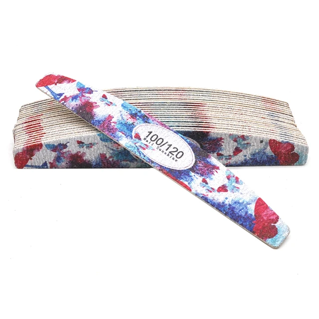 10 Pcs Printed Flower Wood Nail Files 100/120/150/180/240 Wooden Sanding Buffer Block Gel Polishing Nails Files Accessories Tool moon 100-120