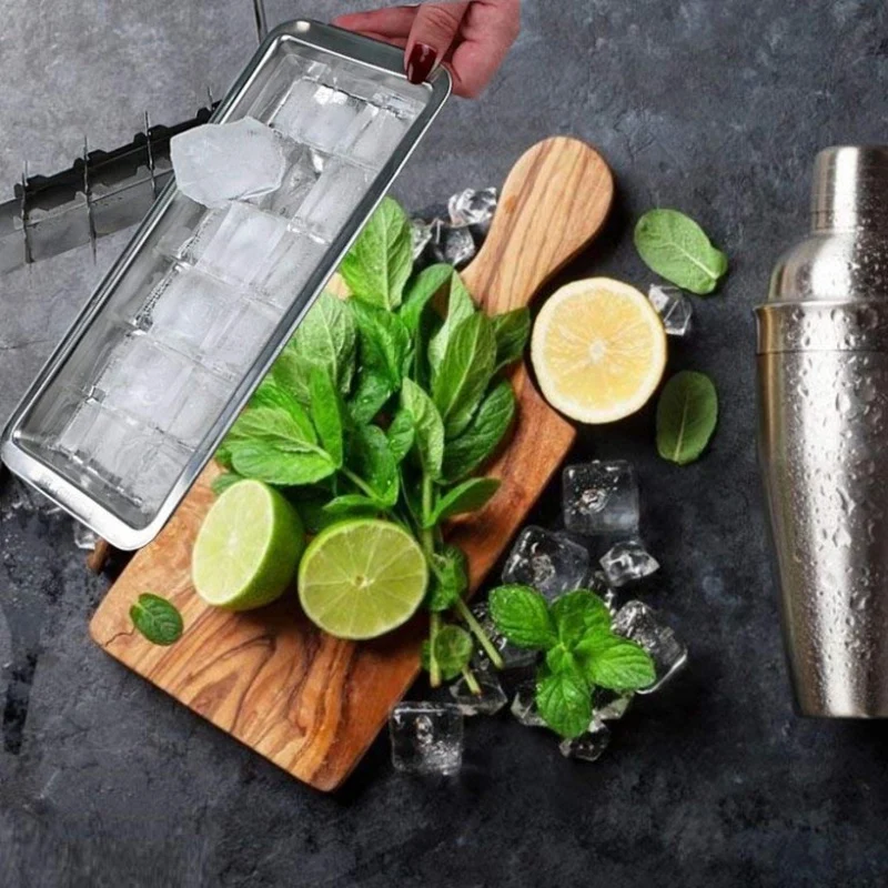Рычаг-Стиль льда лоток, 2 в 1 из нержавеющей стали льда делая прессформы и льда крекер
