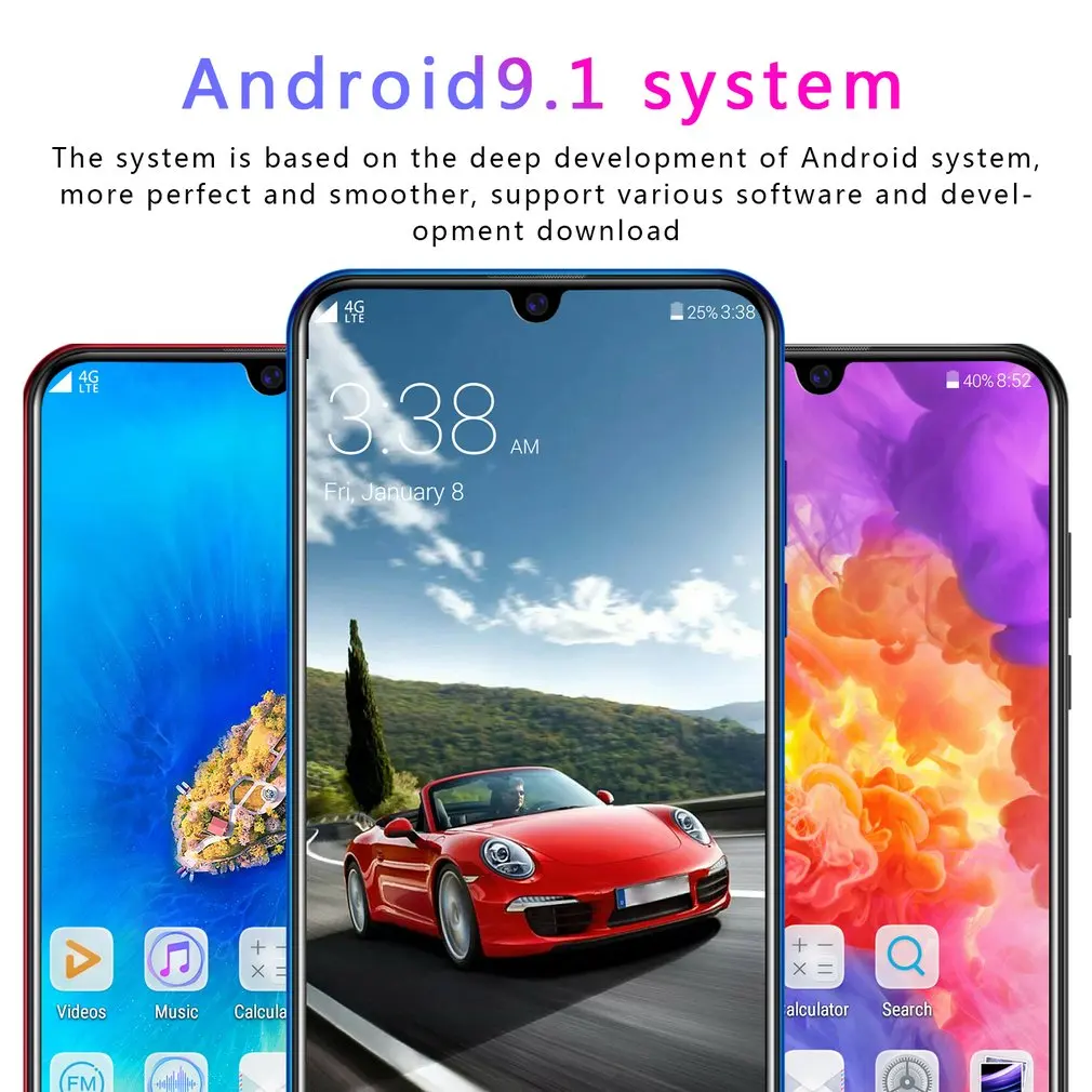 P35 Смартфон Android 4800 мАч 6,3 дюйма 2 с 32 Гб лицом Id 3g сотовые телефоны Тройная камера отпечаток пальца мобильный телефон