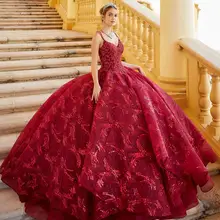 Красные Роскошные бальные платья спагетти Bling Кружева аппликация бисером девушки пышные платья блёстки бальное платье сладкий 16 платья