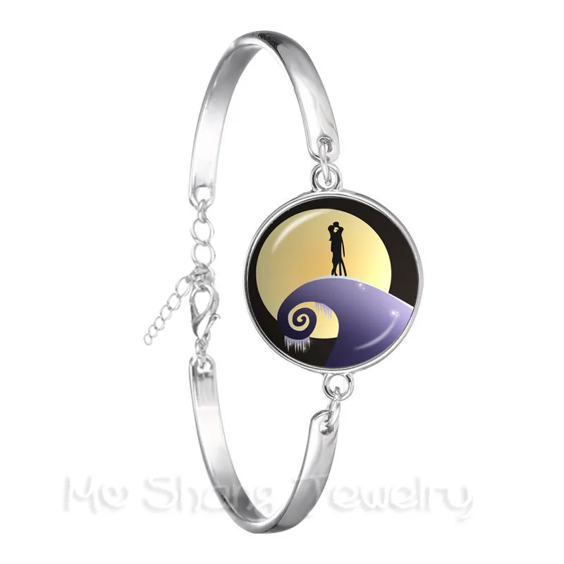 The Nightmare Before Christmas Pattern Chain Bracelet 18mm Jack And Sally Glass Dome Bangle For Halloween Gifts | Украшения и