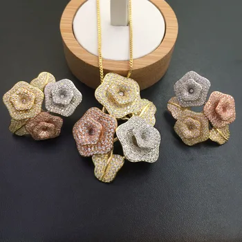 

Zlxgirl Classic Original Artistic Hydrangea Plated rose flower Necklace with Earrings Banquet Popular for wedding free bags