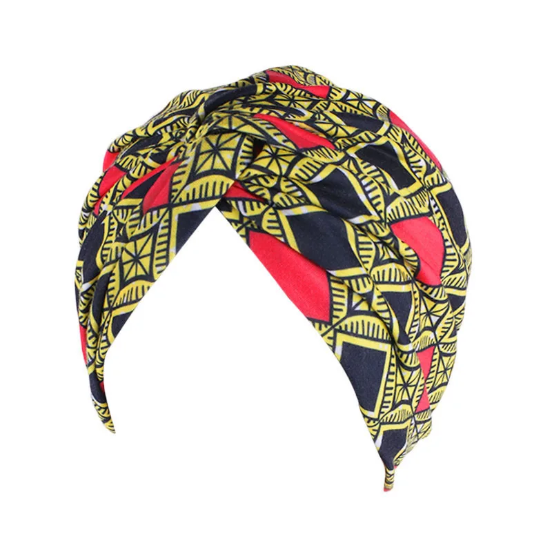 Yellow Женские шапочки с цветочным принтом Skullies шапочка для спа шарф женский раковая Chemo Полосатые Шляпы завязанные богемные Slouchy тюрбан, повязка на голову шапки s - Цвет: Yellow