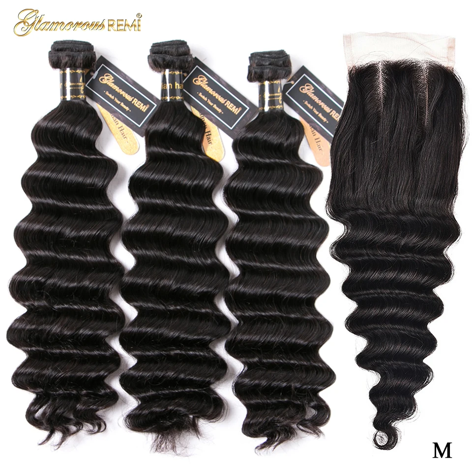 

Loose Deep Wave Brazilian Hair Weave 3 Bundles With Lace Closure Human Hair Bundles Remy Hair Natural Color Middle Ratio 4pcs