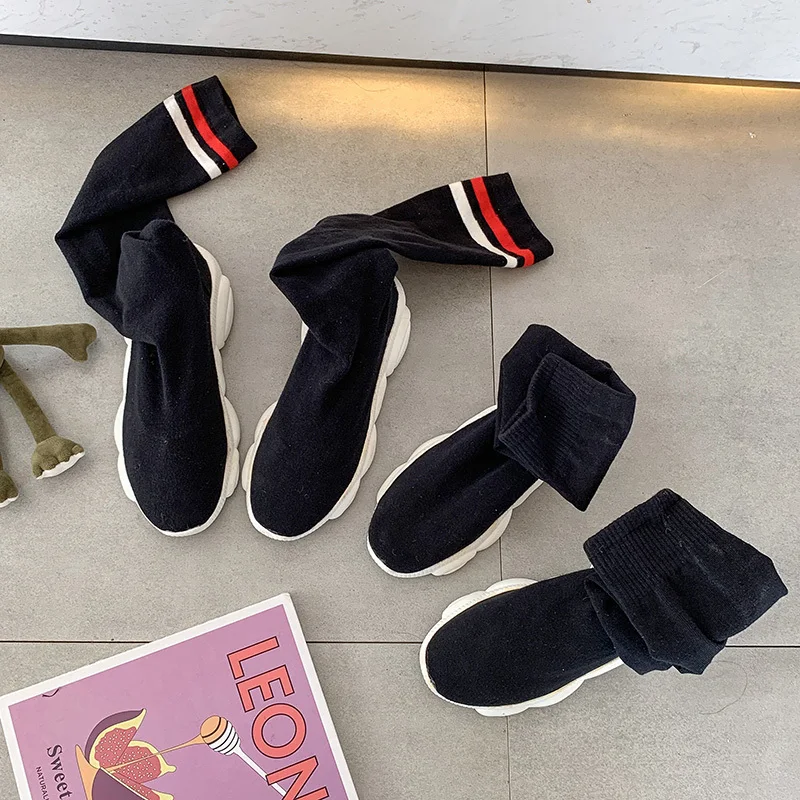 Slip on Sneakers Women Socks Boots Round Toe Over The Knee Boots Women Botas Mujer Rubber Flat Platform Women High Boots