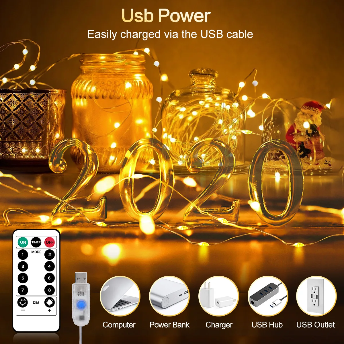 SXZM Remote Control 5/10/20 Meter LED String Light Copper Wire USB Powered Outdoor Fairy Garland New Year Christmas Decoration battery fairy lights