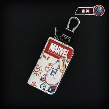 Чехол для ключей с героями мультфильмов и супергероями, маленькие кошельки для ключей, Марвел, летучая мышь, Человек-паук, Железный человек, кожаная сумка для ключей, милые брелки на молнии - Цвет: Thor