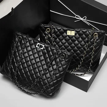 

2020 Luxury Brand Women Plaid Bag Large Tote Bag Female Handbags Designer Black Leather Big Crossbody Chain Messenger Bag Ladies