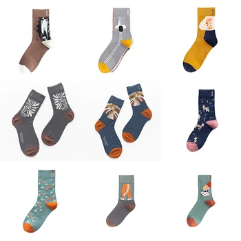 

Kawaii Couple Harajuku Funny Men Cartoon Winter Cotton Socks Retro Art Revival Leaf Drama Street Fashion Long Socks Women Sock