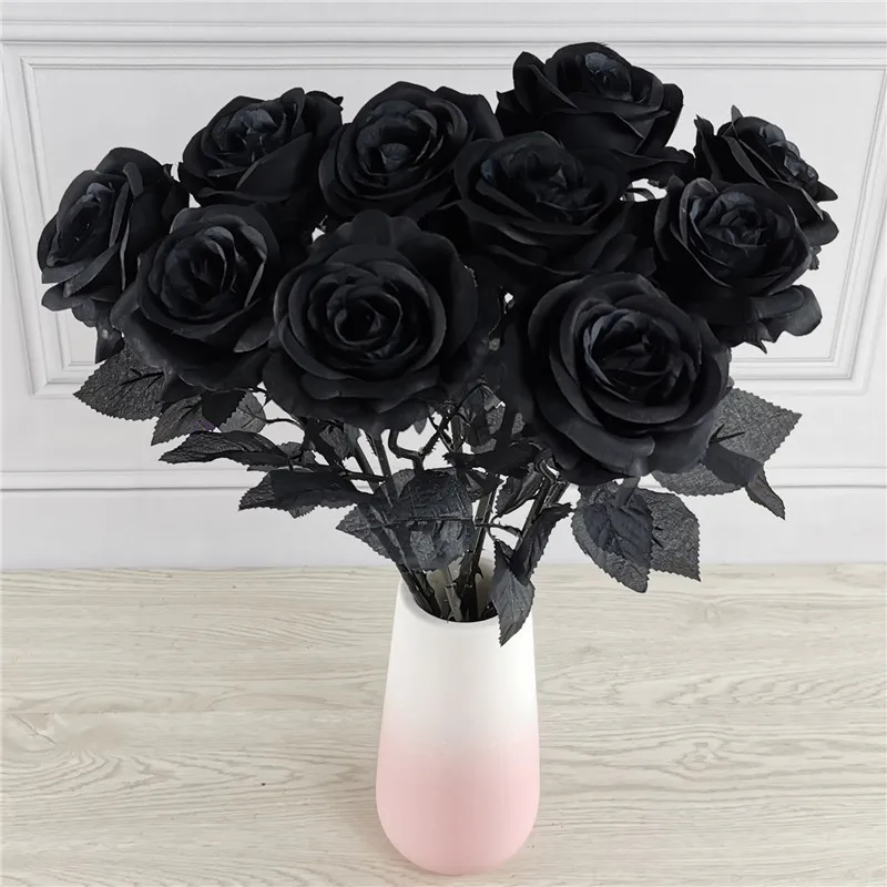 Flor artificial de rosas negras com ramos solteiros, flor de dente de leão,  decoração para casa, dia das bruxas, natal e festa, simulação de flores de  seda - AliExpress Casa e Jardim