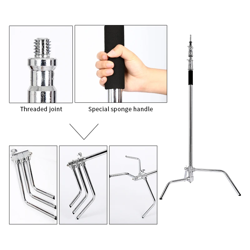 SH 2.6M Heavy Duty Stainless Steel With Pulley Foldable Tripod Photography C-Stand For Spot Light Softbox Photo Studio