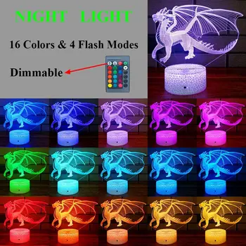 

3D LED Night Light 16 Color Touch with Remote Control Crack Base 3D Night Light USB Charging Flying Dragon LED Lights Desk Lamp
