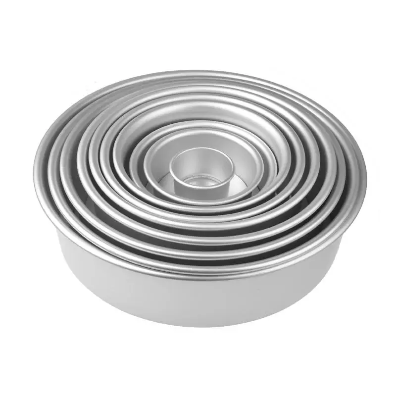 

1pc Round Aluminum Alloy 2/4/5/6/8/10 Inch Cake Pad Moulds With Removable Bottom Anode Surface Baking Dish Cake Decoration Mould