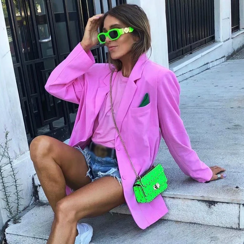ZXQJ Women Cool Pink Blazer 2021 Summer Fashion Ladies Sexy Thin Cotton Jackets Elegant Female Chic Suits Casual Girls Cute Top