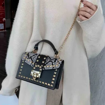 

Retro Snake Print Women Shoulder Bag luxury handbags women bags designer Wild Girls Small Square Messenger Bag bolsa feminina #X