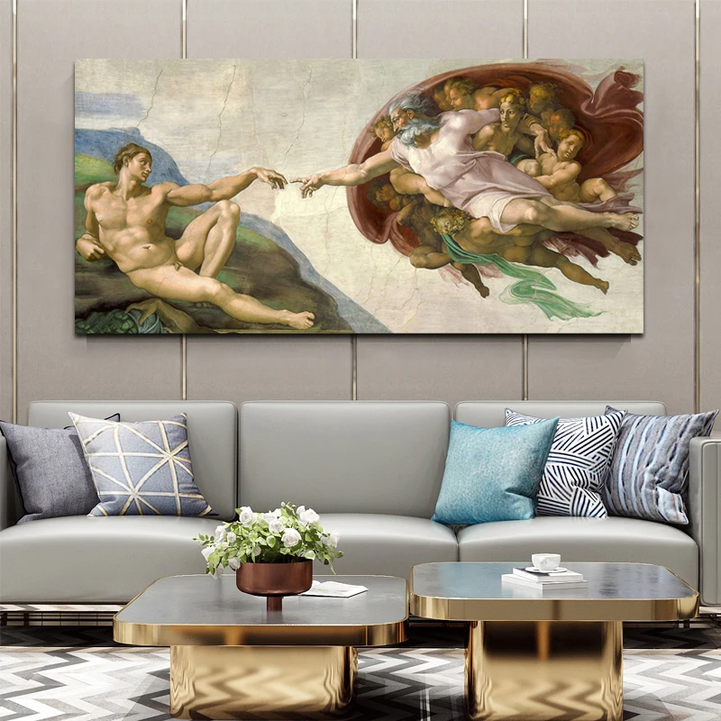 Creation Of Adam By Fresco Of Michelangelo Poster And Prints Decor For Living Room Canvas Painting Wall Art Picture Home Posters